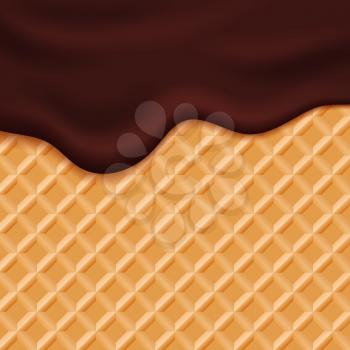 Chocolate ice cream glaze on wafer background vector illustration. Dessert with chocolate cream