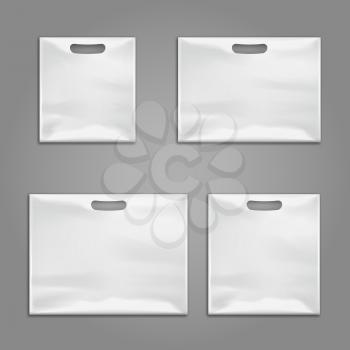 Disposable plastic bags vector templates, design mockups. Waterproof pack for storage illustration
