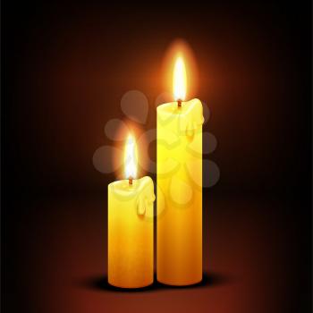 Vector christian background with burning dinner candles. Candlelight flame illustration
