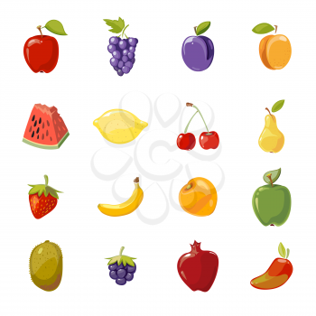 Vector juicy fruits collection isolated over white. Collection of fresh food illustration