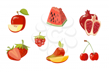 Vector red fruits collection isolated over white. Fresh healthy food illustration