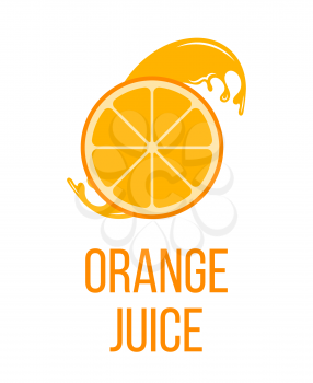 Orange juice logo, label isolated on white background. Fresh fruit organic, vector illustration