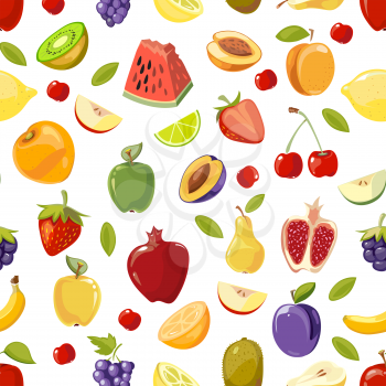 Miscellaneous vector fruits seamless pattern. Background with colored tropical fruit illustration