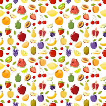 Miscellaneous vector fruits seamless pattern. Watermelon pomegranate pear and plum illustration