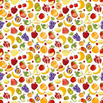 Miscellaneous vector fruits seamless pattern. Banana kiwi and orange illustration