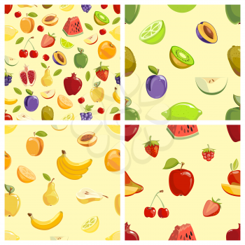 Set of vector fruits seamless patterns. Collection of sweet fruit illustration