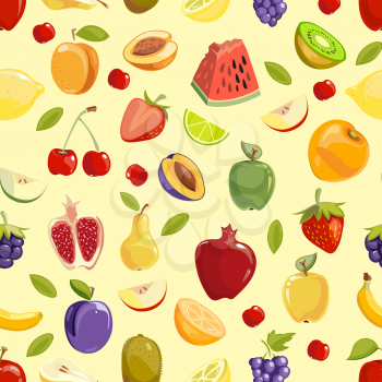 Miscellaneous vector colored fruits seamless pattern background. Vector illustration
