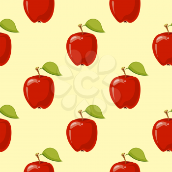 Red vector apples seamless background. Pattern with organic fruits illustration