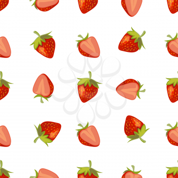 Red vector strawberries isolated on white background. Seamless pattern illustration