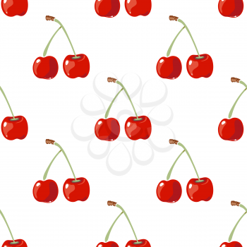 Red cherry vector seamless background. Wallpaper with fresh fruit illustration