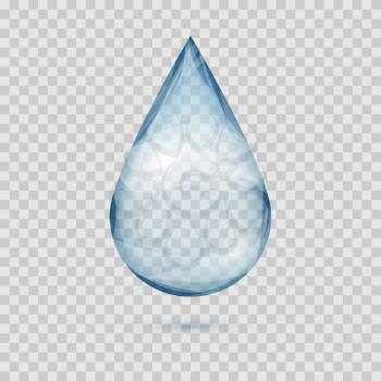 Falling transparent water drop vector isolated on a plaid background illustration