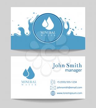 Mineral water delivery business card both sides template. Organic and natural, vector illustration