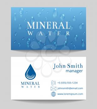 Mineral water delivery business card both sides template. Vector illustration