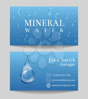 Mineral water delivery business card both sides template. Drop on banner. Vector illustration