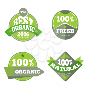 Green organic natural labels set. Natural and bio tag, vector illustation