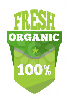 Green organic natural eco label. Fresh bio product, vector illustration