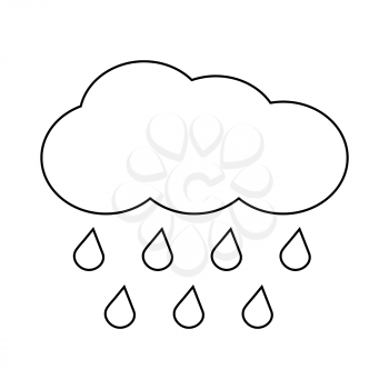 Outline vector cloud with falling rain isolated white. Linear icon for weather illustration