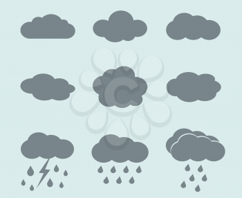 Vector weather icons set. Clouds and rain signs. Collection of signs for weather forecast illustration
