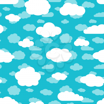 Bright turquoise blue sky and white clouds seamless pattern. Decoration repeat cloud background. Vector illustration