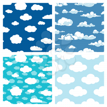 Blue sky and white clouds seamless pattern. Set of background weather. Vector illustration