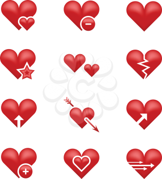 Heart love emoji, emoticons vector set. Broken heart, arrow and star illustration