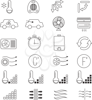Air conditioning, cooling vector thin line icons. System of climate control illustration