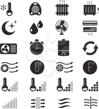 Heating and cooling, air conditioning system vector icons. Conditioner equipment and climate control home illustration