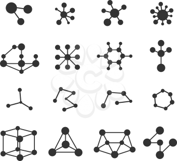 Molecules icons vector set. Atom research and chemical structure illustration