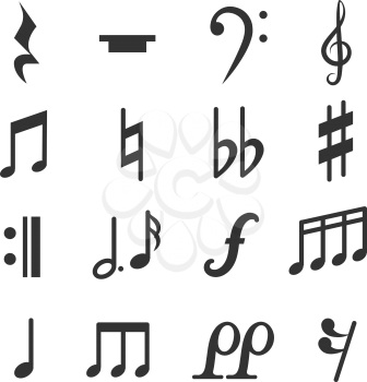 Music notes vector symbols set. Diez and flat musical signs illustration