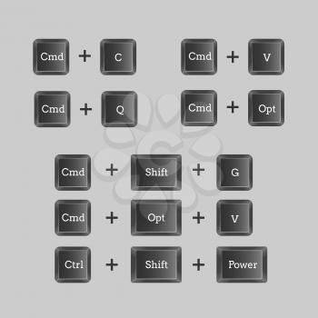 Computer keyboard shortcuts with vector keyboard buttons. Set of fast command instruction illustration