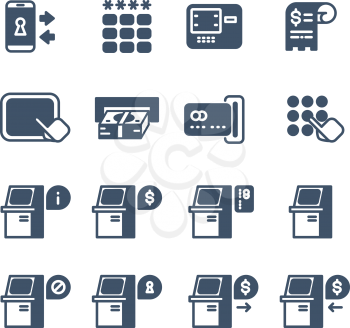 Kiosk terminal service info vector icons. Atm display with information illustration