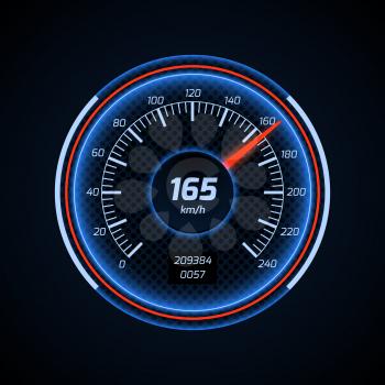 Realistic vector car speedometer interface. Dashboard panel for transport automobile illustration