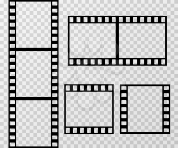 Film strip photo frame vector template isolated on transparent checkered background. Frame of filmstrip picture illustration