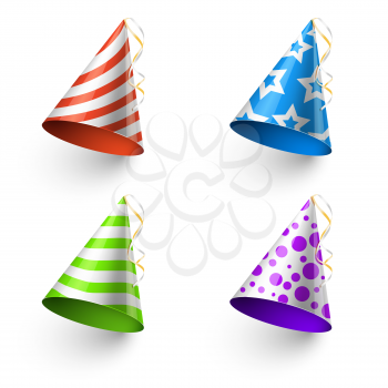 Birthday party funny hats vector photo booth templates. Color cone for holiday illustration