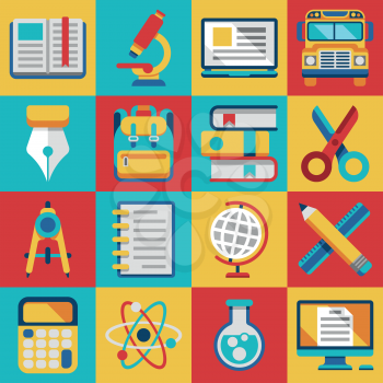 School and college education study teaching learning modern flat icons