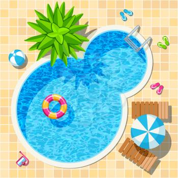 top view relax swimming pool vector summer concept