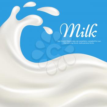 Milk with splashes realistic vector illustration. Pouring cream yogurt background