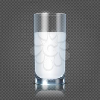 Glass of milk isolated on transparent checkered background vector illustration. Healthy beverage fresh and natural nutrient