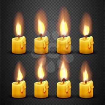 Vector candle with fire animation on transparent background. Flame animated effect illustration