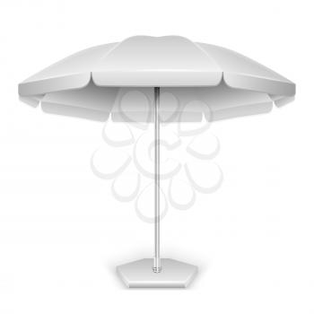 White outdoor beach, garden umbrella, parasol for protection from sun and rain isolated on white background. Vector illustration