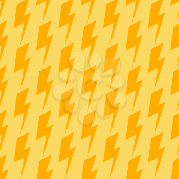 Lightnings vector seamless orange and yellow pattern. Illustration of weather background