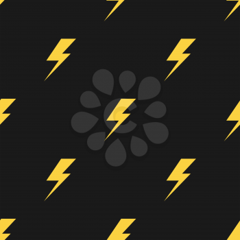 Yellow lightnings isolated on black background. Vector seamless pattern
