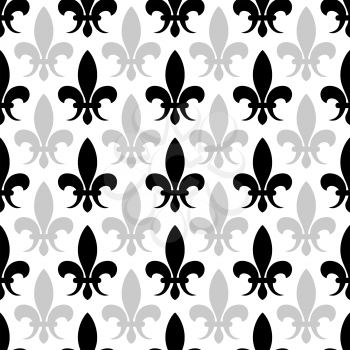 Vector fleur de lis seamless pattern in black and white color. Floral background illustration
