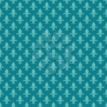 Teal fleur de lis vector seamless pattern. Background ceramic classic illustration