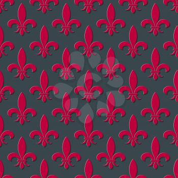 Red and gray fleur de lis seamless background. Pattern with french lily illustration