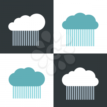 Flat cloud icons with rain on white and dark background. Storm rain icon, vector illustration