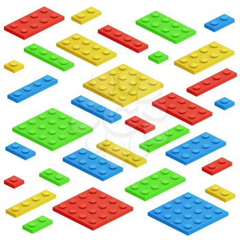 Isometric building block, toy kids bricks vector set. Toy block construction, illustration of cube toy for play