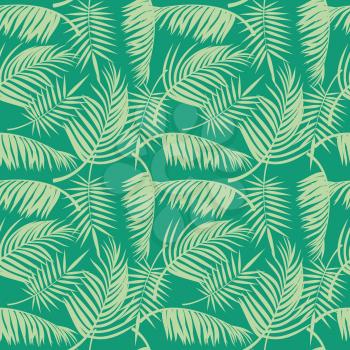 Vector beach seamless pattern with tropical palm tree leaves. Background with tree palm, illustration of exotic jungle tree