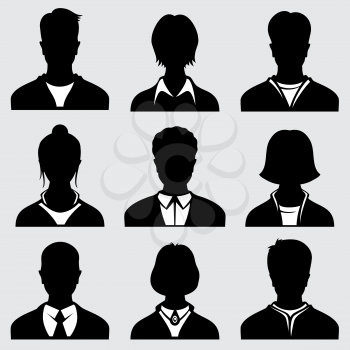Woman and man head silhouettes, anonymous person vector icons. Anonymous person male and female, icon of person avatar illustration