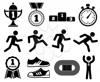 Running sport, outdoor jogging people, marathon race vector icons. Active run competition, illustration of run exercise